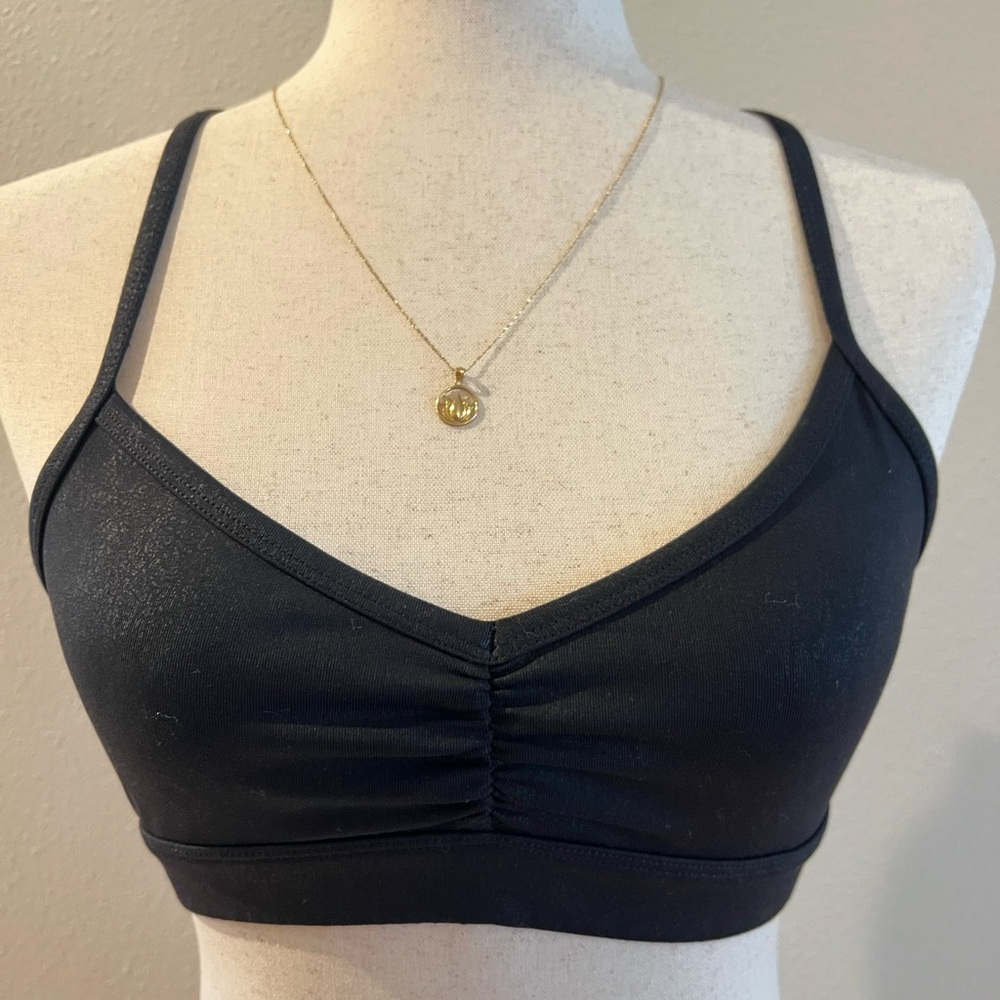 ALO Yoga Sunny Black Bralette - Edgy Faux Leather Finish - Size S